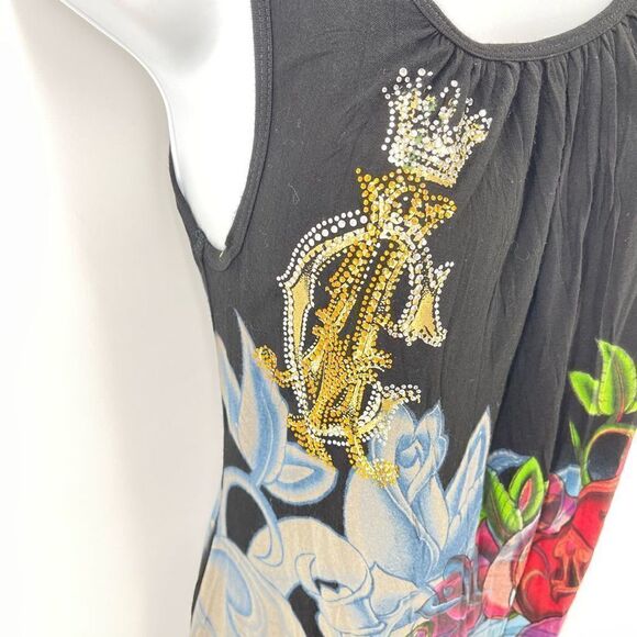 Christian Audigier ruched bling long line tank top black Extra Small - Picture 2 of 11